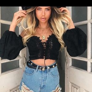 Boho Eyelet Crop Top | Black Eyelet Top| Sexy Top